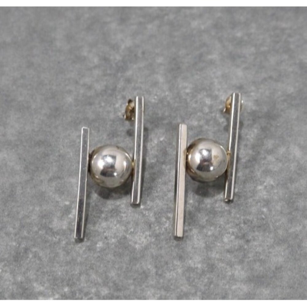 Vintage 925 silver retro ball and bars stud earrings approx 1.5" long 6.01g